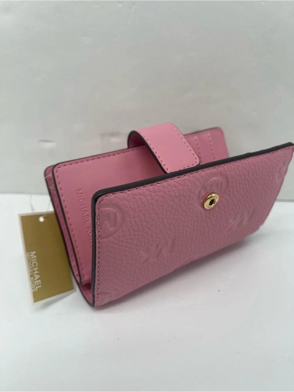 Michael KORS Jet Set Travel Md Zip CN Logo Debossed Bifold Wallet Carnation  NWT